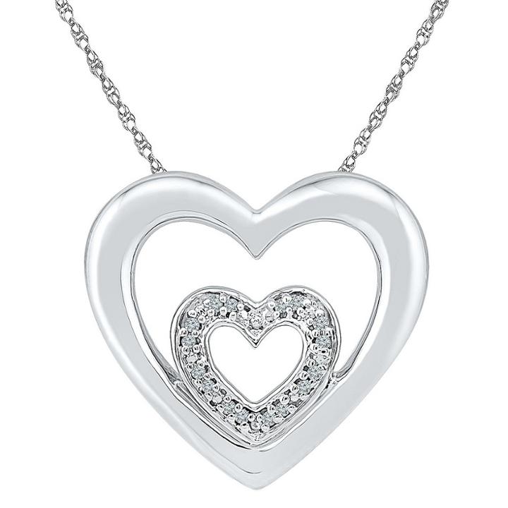 Target Diamond Accent White Diamond Prong Set Double Heart Necklace In Sterling Silver (ij-i2-i3), Women's