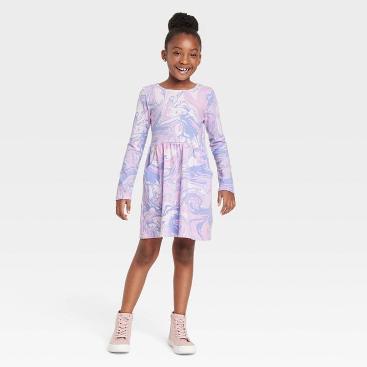 Girls' Printed Long Sleeve Dress - Cat & Jack Purple