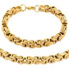 West Coast Jewelry Men's Stainless Steel Plated Byzantine Chain Necklace And Bracelet Set - Gold, Size: Small, Gold/silver/silver
