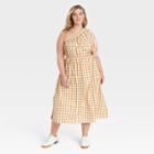 Women's Plus Size Puff Short Sleeve Cut Out Dress - Who What Wear Khaki Gingham Check 1x, Green Gingham Check