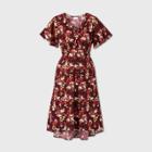 Floral Print Short Sleeve Woven Maternity Dress - Isabel Maternity By Ingrid & Isabel Burgundy