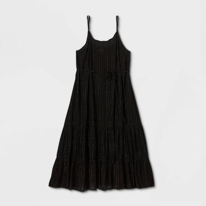 Women's Plus Size Striped Sleeveless Tiered Maxi Sundress - Ava & Viv Black X