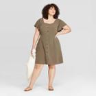 Target Women's Plus Size Short Sleeve Square Neck Button-front Dress - Universal Thread Olive