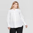 Women's Plus Size Long Sleeve Collared Button-down Blouse - Prologue White