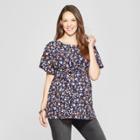 Maternity Floral Print Short Sleeve Woven Tie Waist Blouse - Isabel Maternity By Ingrid & Isabel Navy L, Infant Girl's, Blue