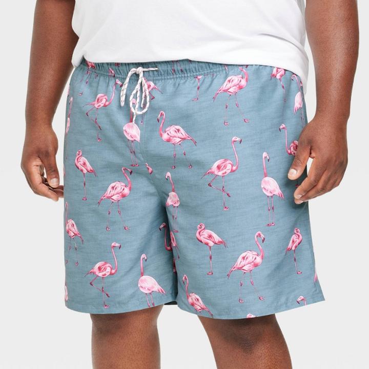 Men's Big & Tall 7 Flamingo Swim Shorts - Goodfellow & Co Blue