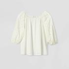 Women's Plus Size Long Sleeve Eyelet Peasant Top - A New Day White 1x, Women's,