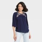 Women's Short Sleeve Round Neck Embroidered Blouse - Knox Rose Indigo