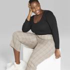 Women's Plus Size Long Sleeve Scoop Neck T-shirt - Wild Fable Black