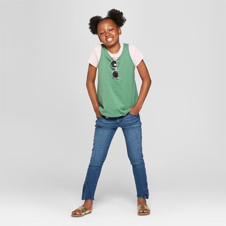 Girls' Skinny Ruffle Hem Jeans - Cat & Jack Medium Wash