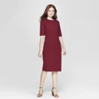 Women's 3/4 Sleeve Crew Neck Knit Dress - A New Day Burgundy (red)