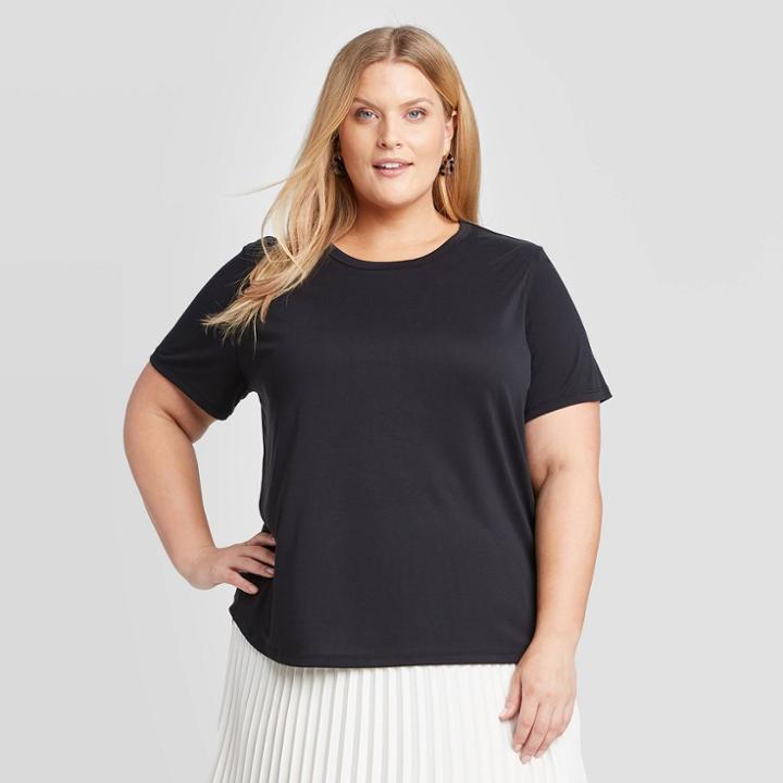 Women's Plus Size Short Sleeve Crewneck Sandwash T-shirt - A New Day Black X, Women's