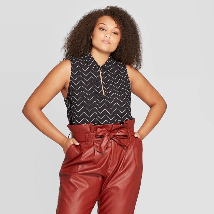 Women's Plus Size Collared Front Button-down Tank Top - Who What Wear Black X, Women's