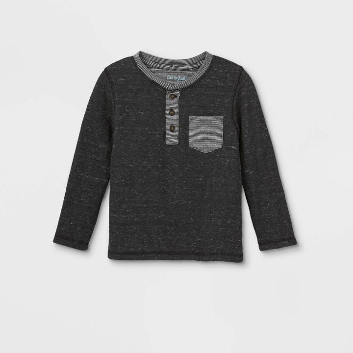 Toddler Boys' Double Knit Henley Long Sleeve T-shirt - Cat & Jack Black
