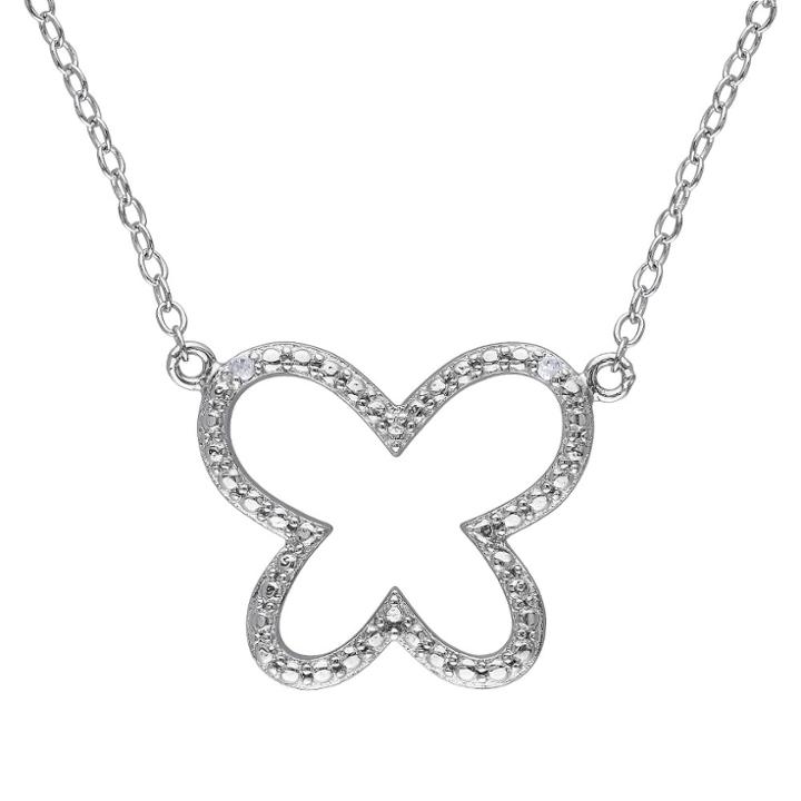 No Brand 0.01 Ct. T.w. Diamond Butterfly Pendant Necklace In Sterling Silver - Hij I3 - White, Women's