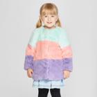 Toddler Girls' Colorblock Faux Fur Coat - Cat & Jack Aqua