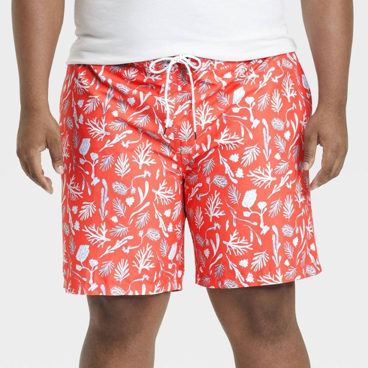 Men's Big & Tall 9 Coral Print Board Shorts - Goodfellow & Co Coral Pink