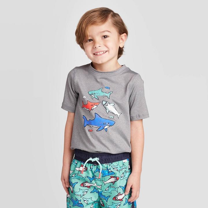 Petitetoddler Boys' Shark Short Sleeve Rash Guard - Cat & Jack Gray 12m, Toddler Boy's
