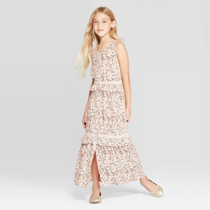 Girls' Button Front Tiered Dress - Art Class Pink