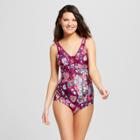 Maternity Floral Print Banded Halter One Piece Swimsuit - Sea Angel - Wine Blossom M, Women's, Red