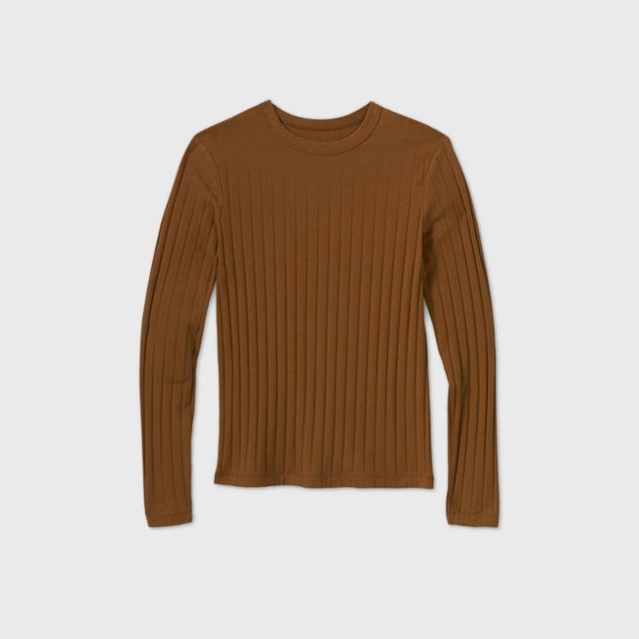 Women's Long Sleeve Wide Rib T-shirt - A New Day Olive