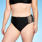 Women's Strappy Knotted High Waist Cheeky Bikini Bottom - Xhilaration Black L, Women's,