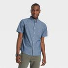 Men's Standard Fit Short Sleeve Button-down Shirt - Goodfellow & Co Dark Blue Denim