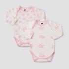 Layette By Monica + Andy Baby Girls' 2pk Unicorn And Heart Print Long Sleeve Bodysuit - Pink