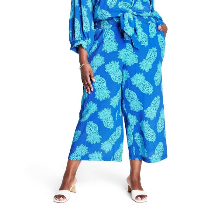 Women's Plus Size Pineapple Print Cover Up Pants - Tabitha Brown For Target Blue