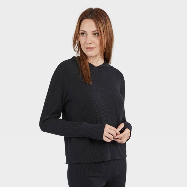 Wander By Hottotties Women's Plush Ribbed Thermal Hoodie - Black