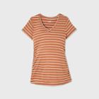 Maternity Striped Short Sleeve V-neck Side Shirred T-shirt - Isabel Maternity By Ingrid & Isabel Brown