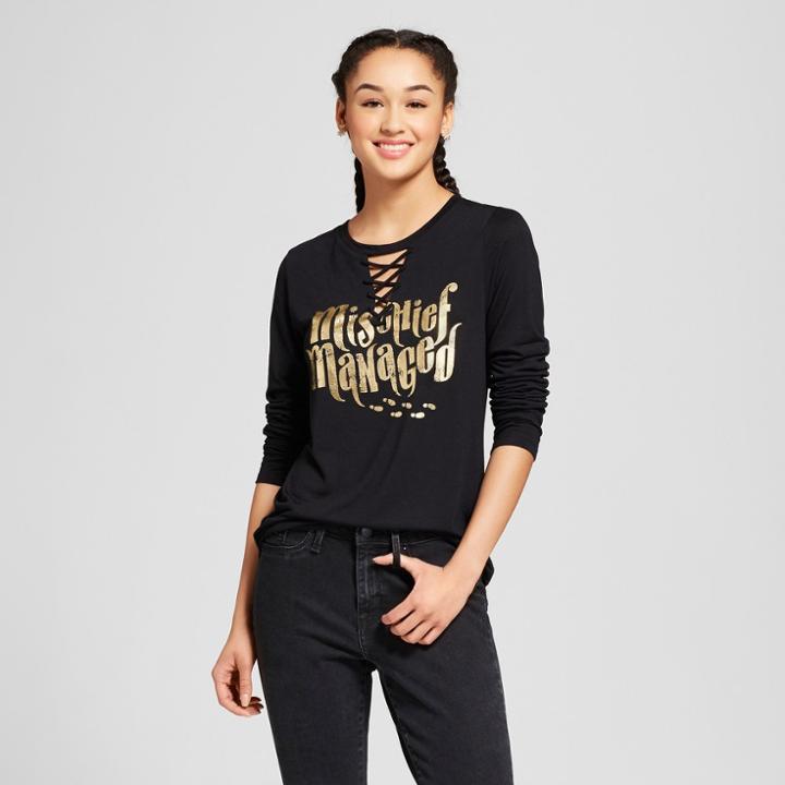 Women's Harry Potter Mischief Managed Long Sleeve Graphic T-shirt (juniors') - Black