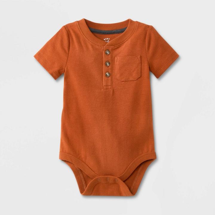 Baby Boys' Henley Jersey Pocket Short Sleeve Bodysuit - Cat & Jack Orange Newborn