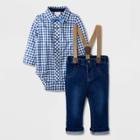 Baby Boys' 'little Man' Gingham Denim Suspender Set With Bowtie - Cat & Jack Blue Newborn