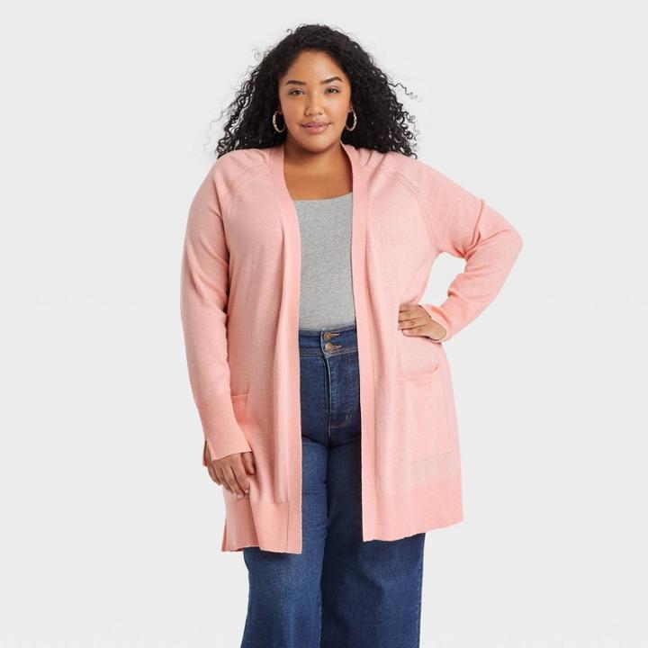 Women's Plus Size Cardigan Sweater - Ava & Viv Coral X, Pink