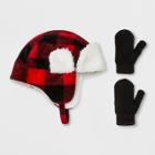 Toddler Checkered Fleece Trapper Hat And Mitten Set - Cat & Jack Red