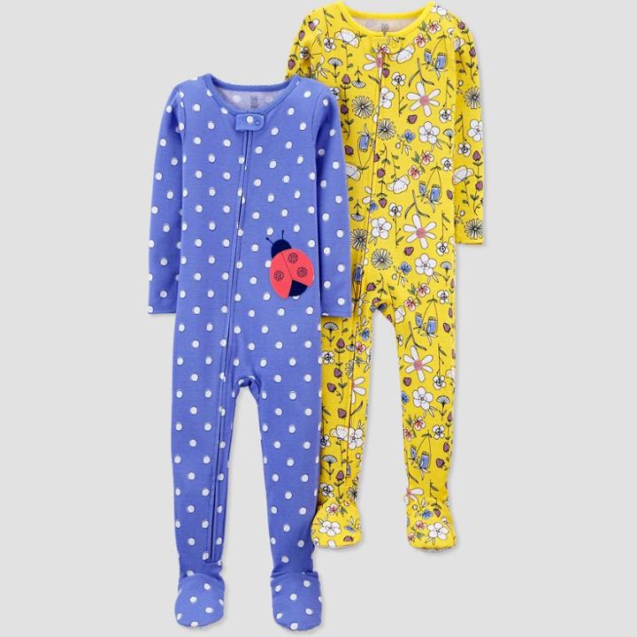 Toddler Girls' 2pk Lady Bug/floral Footed Pajama - Just One You Made By Carter's Blue