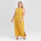 Women's Plus Size Short Sleeve Belted Knit Maxi Dress - Ava & Viv Gold X, Women's