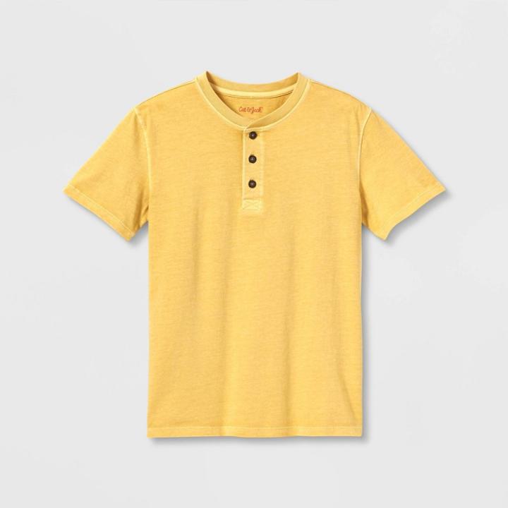 Boys' Garment Washed Henley Short Sleeve T-shirt - Cat & Jack Mustard Yellow