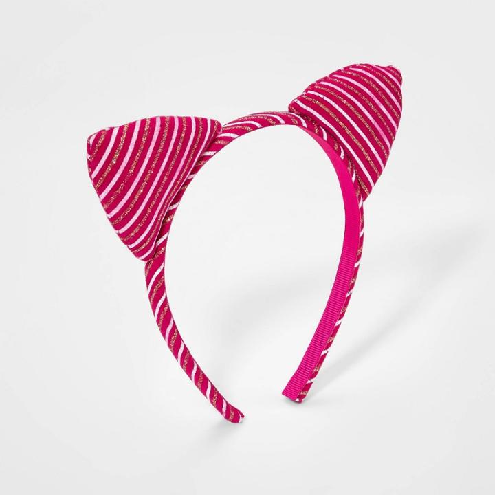 Girls' Soft Puffy Stripe Cat Ear Headband - Cat & Jack Sparkle Stripe