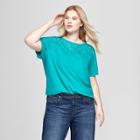 Women's Plus Size Short Sleeve Burnout T-shirt - Ava & Viv Teal (blue)