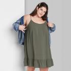 Women's Plus Size Ruffle Hem Woven Dress - Wild Fable Olive Green