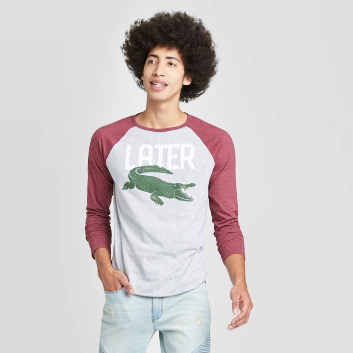 Men's Long Sleeve Crewneck Later Gator Raglan Graphic T-shirt - Awake Gray/burgundy S, Men's,