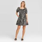 Women's Leopard Print Puff Short Sleeve Dress - Who What Wear Cream Xs, Women's, Beige Black