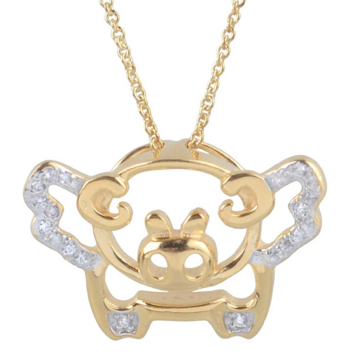 Journee Collection 1/10 Ct. T.w. Round-cut Cz Pave Set Pigs With Wings Pendant Necklace In Sterling Silver - Gold