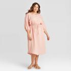 Women's Plus Size Long Sleeve Gauze Button-front Dress - Ava & Viv Pink X
