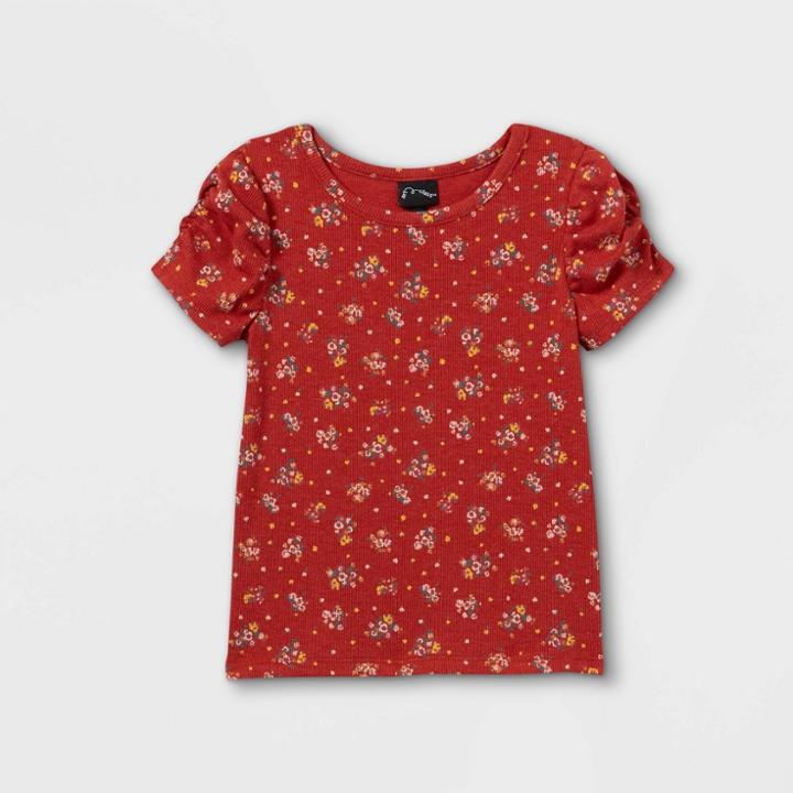 Toddler Girls' Ruched Rib Short Sleeve T-shirt - Art Class Brown
