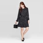 Women's Floral Print Long Sleeve Scoop Neck Mini Crepe Dress - A New Day Black