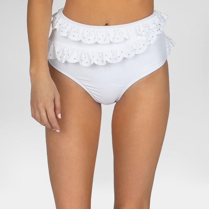 Sugar Coast By Lolli Sugarcoast By Lolli Women's Ruffle Laser Cut High Waist Bikini Bottom - White
