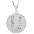 Women's Journee Collection Brass Circle Initial Pendant Necklace With Cubic Zirconia - Silver, U (17.75), Silver